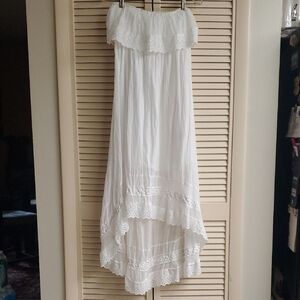 White Eyelet High-Low Maxi Skirt